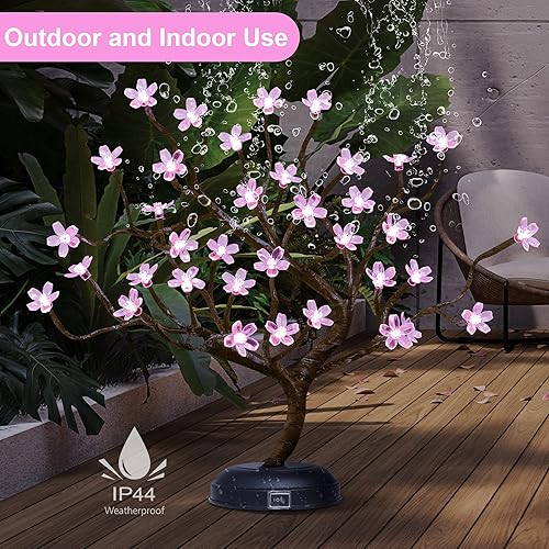 Miniatura 3 de Lámpara iluminada de árbol de cerezo de 18 pulgadas con 36 LED, decoración de flor de cerezo japonés para interiores y exteriores, adaptador de