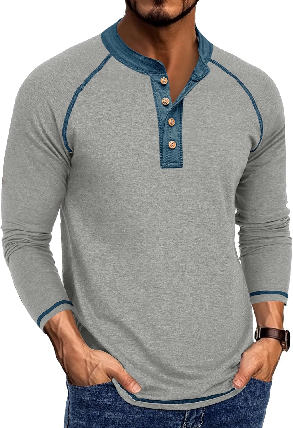 Uposiut Mens T-Shirts Henley Shirts Long Sleeve Casual Cotton Mens Shirts Tee Shirts