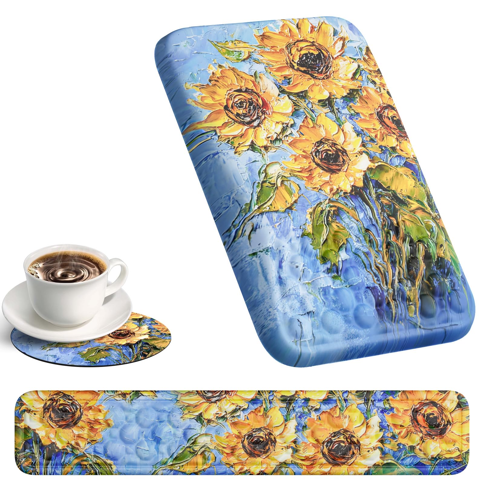 Ospelelf 3-in-1 ergonomische Handgelenkauflage für Computertastatur und Maus, großes Mauspad-Set mit Unterstützung für Büro, Sonnenblume
