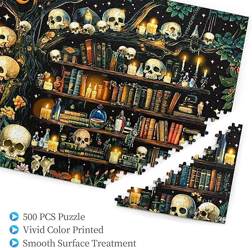 Miniatura 2 de Rompecabezas vintage para adultos, 500 piezas de libro de flores de plantas, rompecabezas de libros, páginas, rompecabezas retro con calavera
