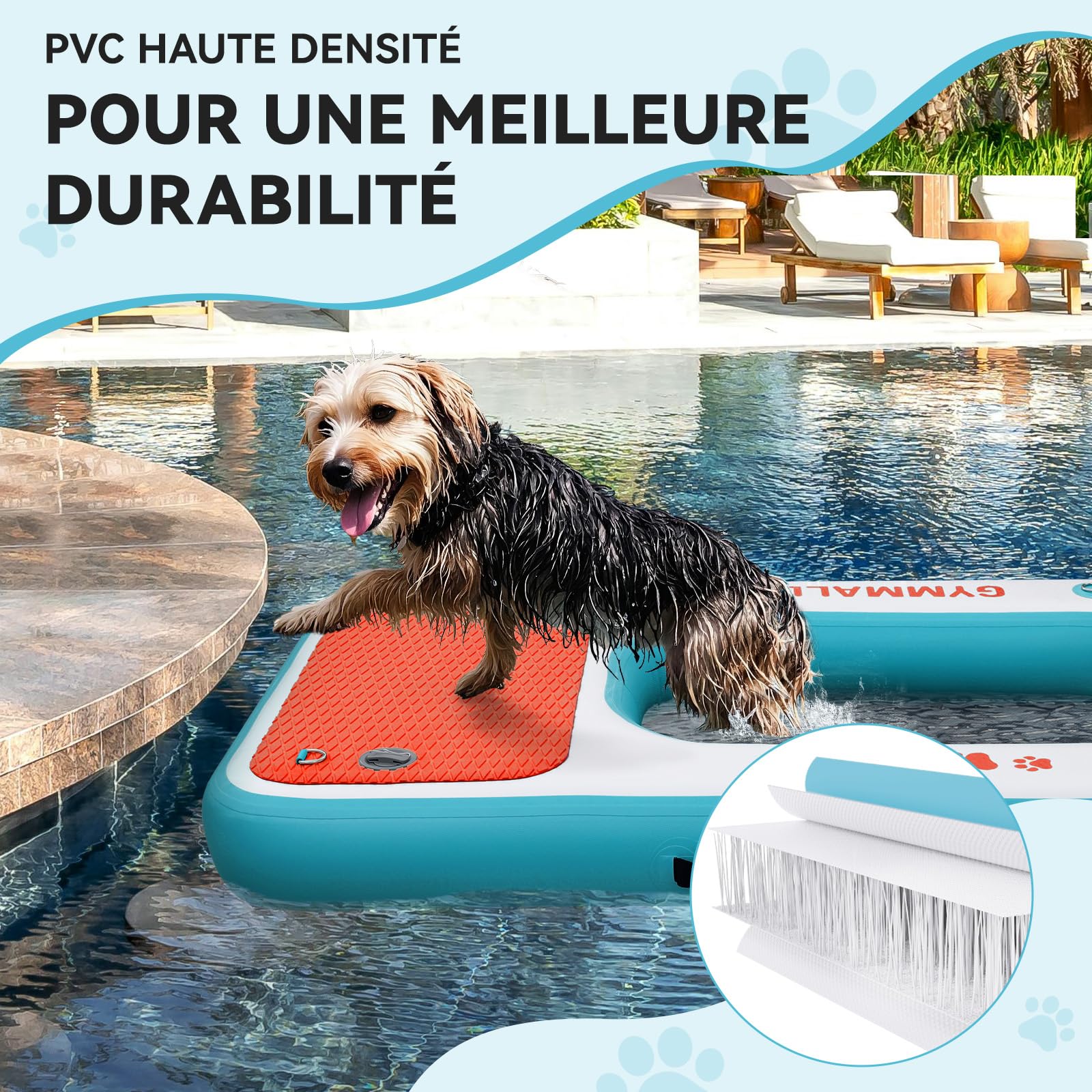 Plateforme Flottante pour Chien 120x82cm, Rampe d'eau pour Bateaux, Piscines, Lacs et Mer, Plateforme Antidérapante pour Chiens jusqu'à 100kg, Rampe Flottante pour Chien