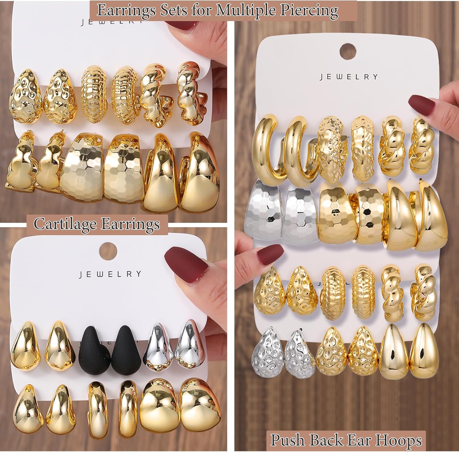 27 Pairs Gold Chunky Hoop Earrings Set for Women, Hypoallergenic Earrings Fashion Dangle Earrings Set - Image 5