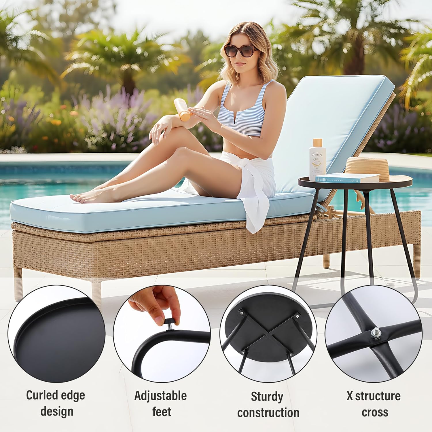 LITA Outdoor Side Table Metal Steel Weather Resistant Round End Table for Patio Balcony Living Room, Small Lightweight Weatherproof Accent Table,Black,Modern