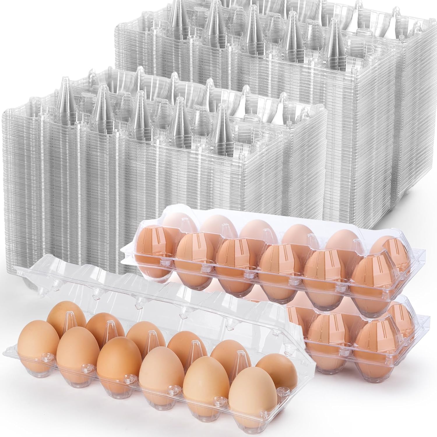 100 Pack Plastic Egg Cartons 12 Count Egg Cartons Cheap Bulk for Chicken Eggs, Egg Holder Egg Container for Fresh Eggs, Reusable Egg Carton for Family, Chicken Farm and Markets, 2x6 Grid, Medium