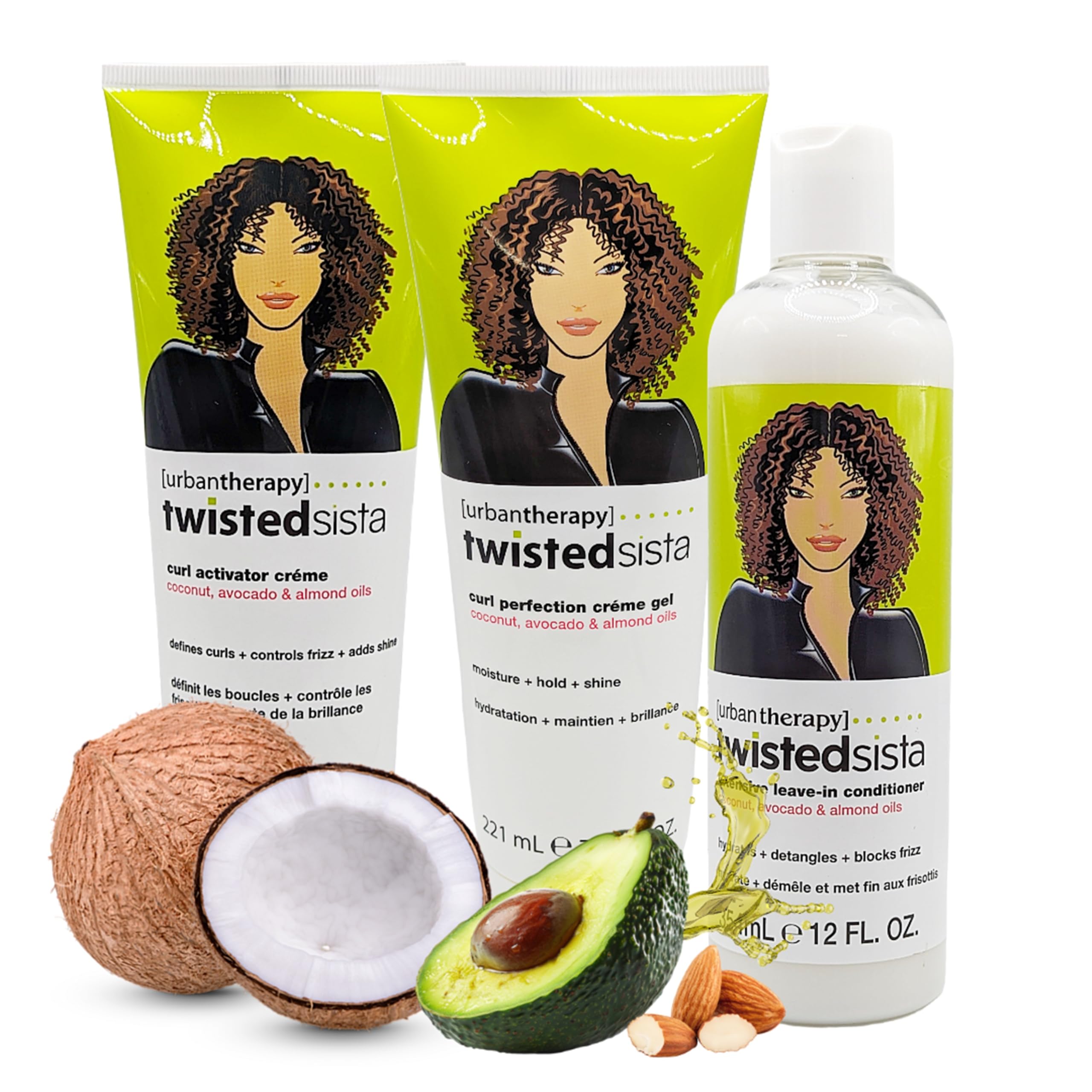 Twisted Sista Stylish Curly Hair Products - Hair Care Bundle of 3 - Curl Activator Cream, Conditioner & Curl Perfection Gel with Coconut Oil, Almond Oil & Avocado. Beauty Products