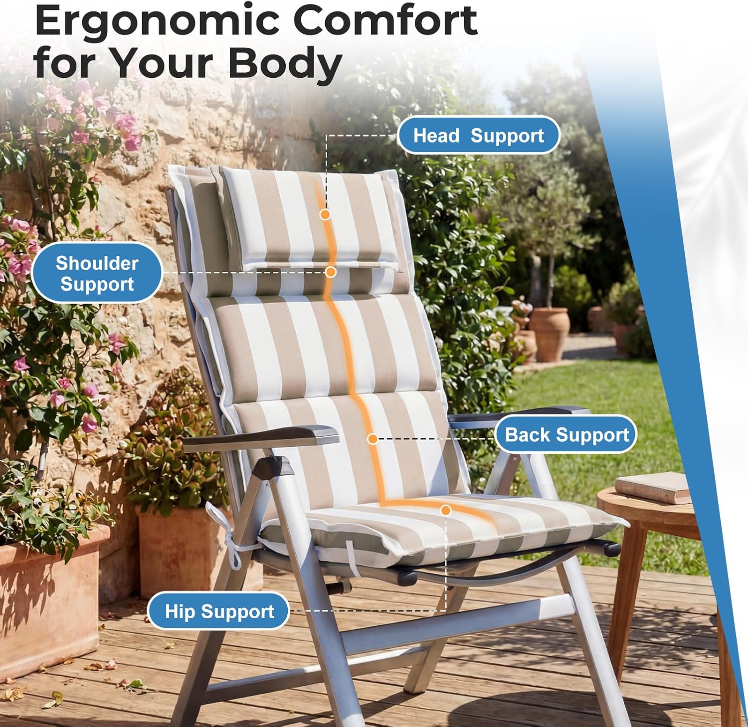 COWVIE High Back Patio Chair Cushions Set of 2 for Outdoor Rocking Chairs, 47 x 21 x 2.4 Inch Patio Flanged Seat Cushions with Headrest for Dining Chairs, Adirondack Chairs