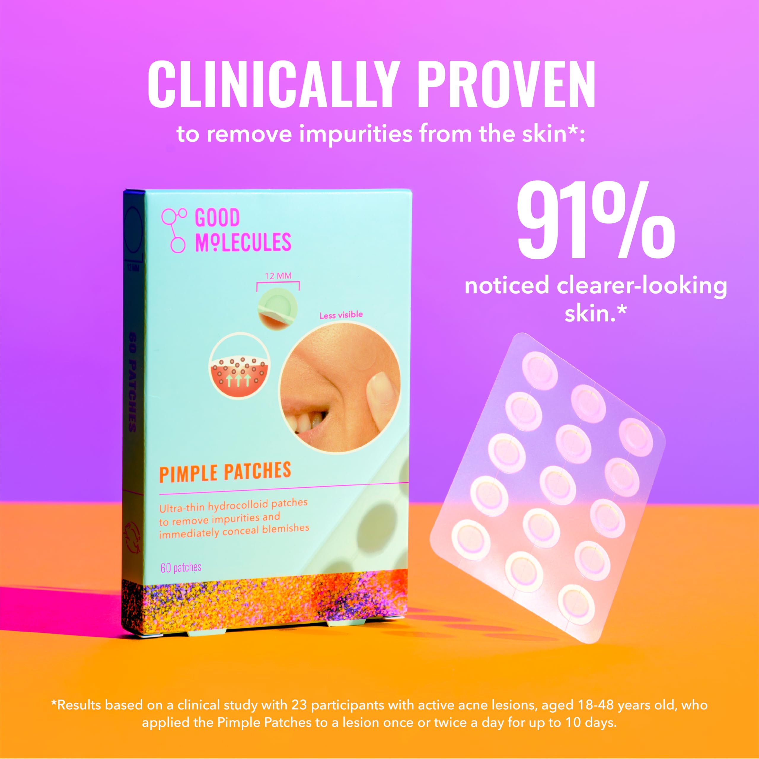 Good Molecules Pimple Patches for Face, 60 Pack – Ultra-Thin Hydrocolloid Acne & Zit Patches, Invisible Under Makeup, Clinically Tested Acne Spot Treatment: 180 Patches