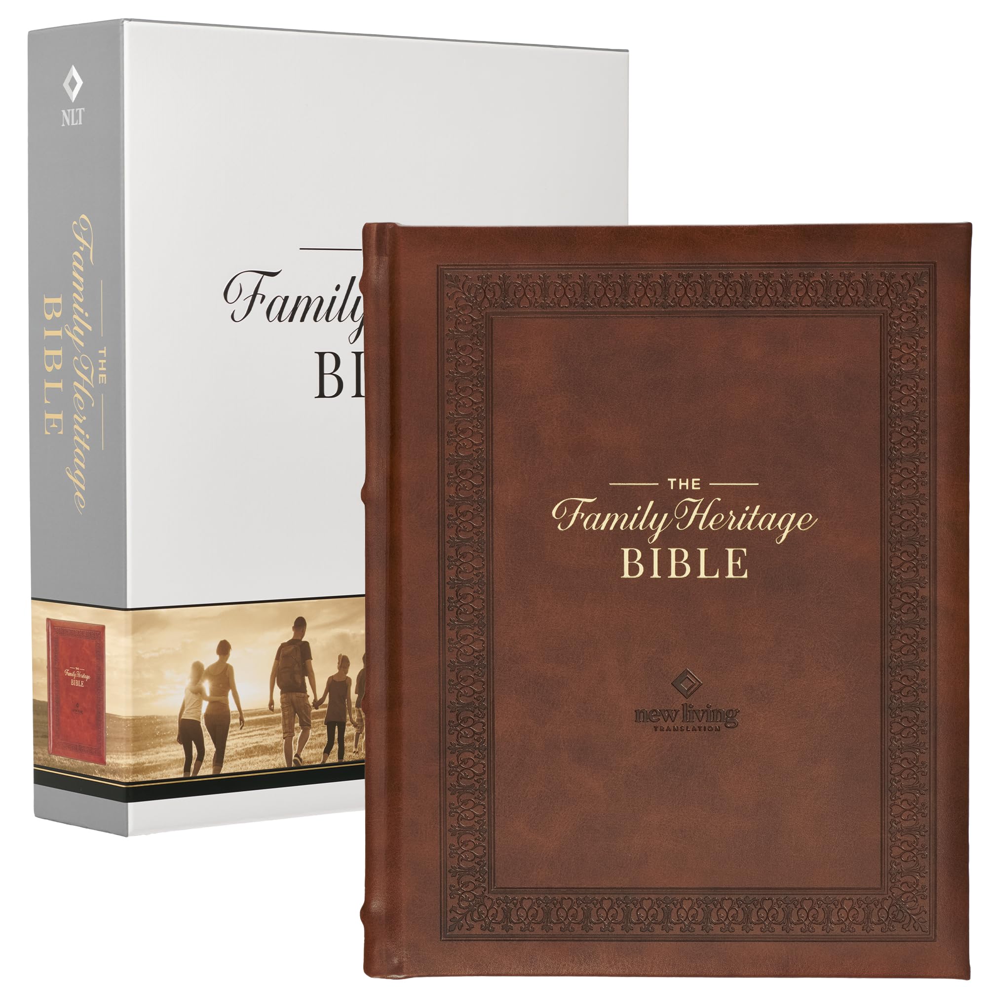 NLT Family Heritage Bible, Large Print Family Devotional Bible for Study, New Living Translation Holy Bible Faux Leather Hardcover, Additional Interactive Content, Brown Hardcover – 19 October 2023