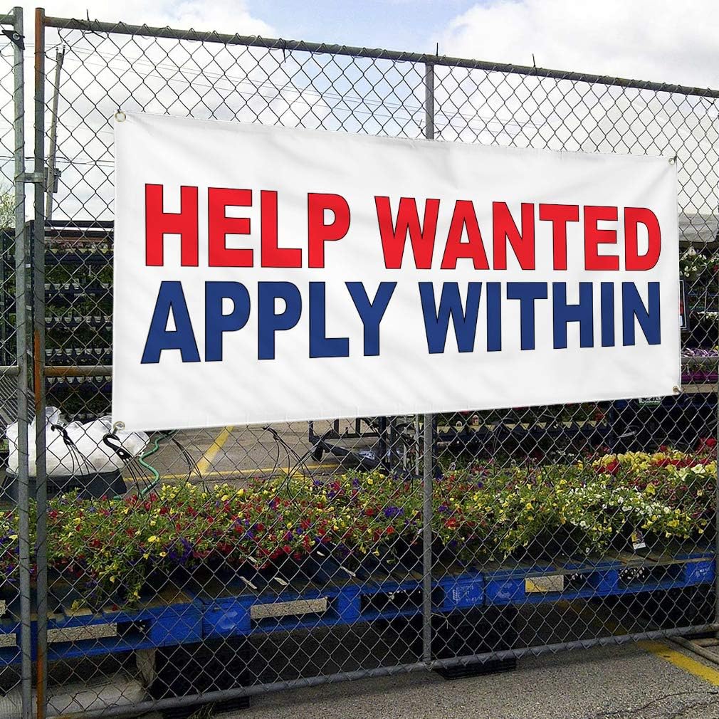 Vinyl Banner Multiple Sizes Help Wanted Apply Within Red Blue Business Outdoor Weatherproof Industrial Yard Signs 6 Grommets 36x72Inches
