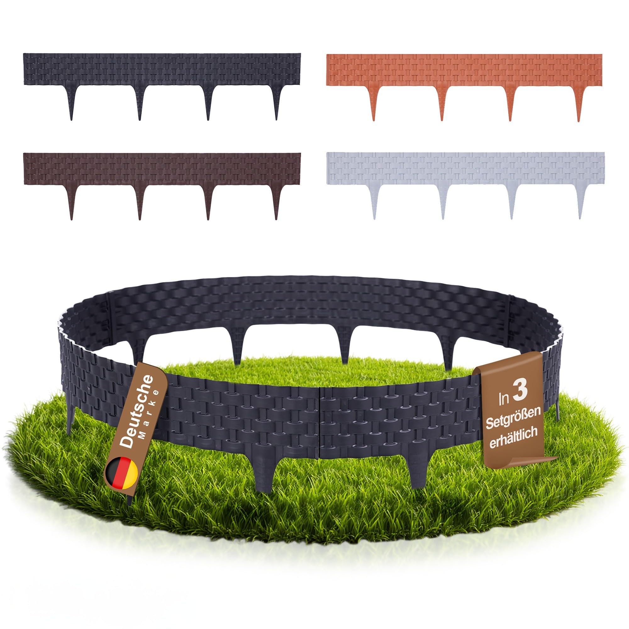 BOOGARDI Beeteinfassung Rattan-Optik · 8m Rasenkante Kunststoff Anthrazit · Beetbegrenzung in 4 Farben · Palisade Beetumrandung für Beet & Garten · Rasenkanten Beetabgrenzung Blumenbeet Umrandung
