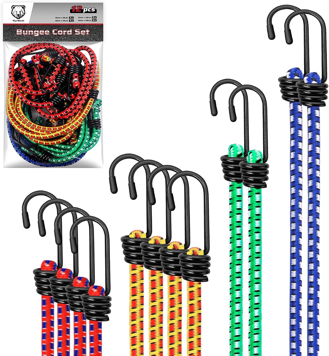 12PCS Bungee Cords Heavy Duty Outdoor, 15" 18" 24" 35"