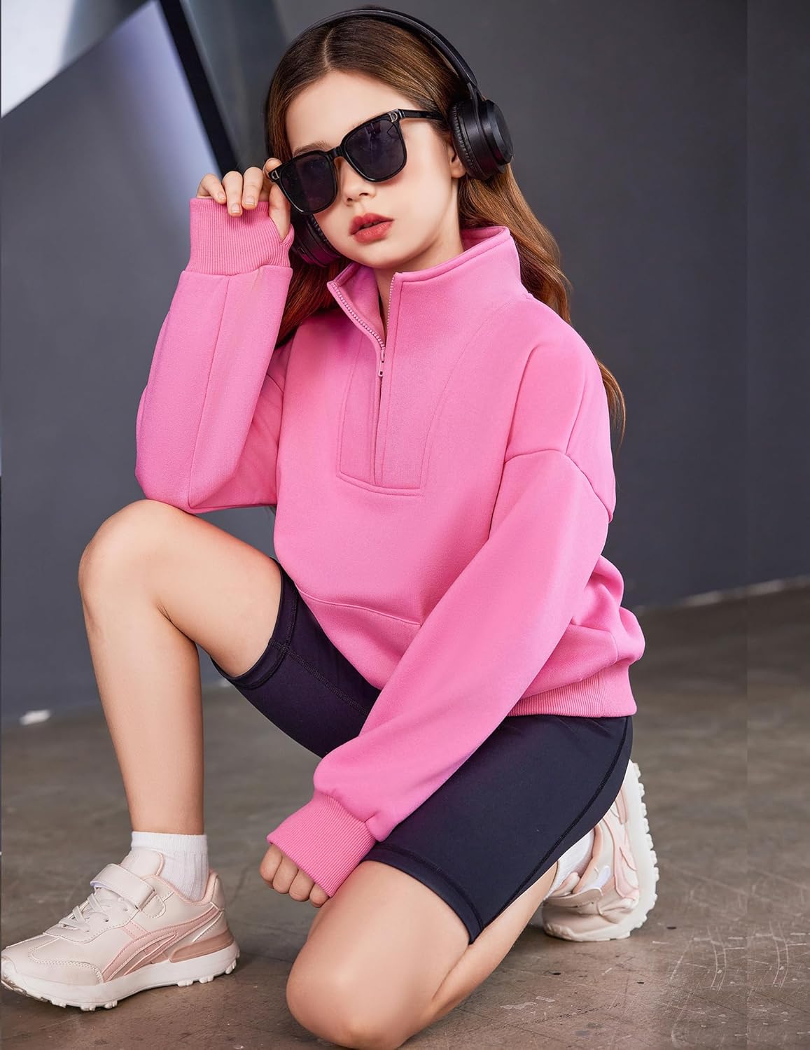 Arshiner Girls Half Zip Sweatshirt Fleece Quarter Zip Pullover Sweatshirts Fall Clothes for Teen Girls Thumb Hole - Image 8