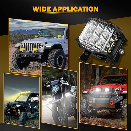 Miniatura 9 de Auxbeam 5" 168W LED Cube Pods Offroad Driving Light with Amber Covers, 16440LM Bright Square Offroad Lights with Side Shooter 270° Combo Beam Ditch