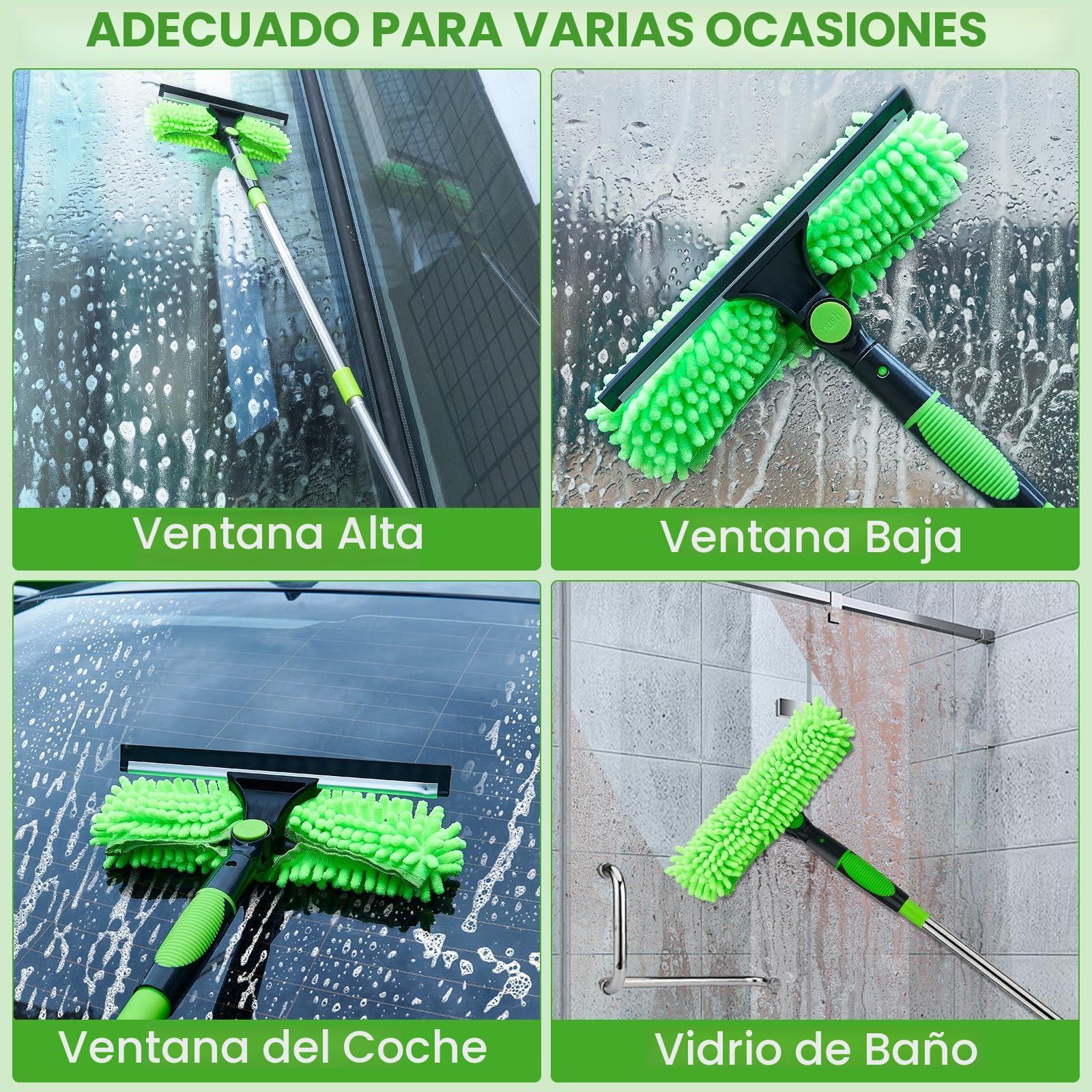 4,5m Ajustables Palo Telescopico Limpieza, Limpiacristales Telescopico con Limpiaparabrisas De Silicona Y Cepillo De Microfibra, Plumero Telescopico Extensible, para La Limpieza De Ventanas De Vidrio