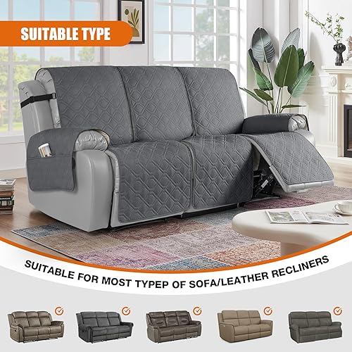 Miniatura 4 de VANSOFY Funda impermeable para sofá reclinable, lavable, funda para sofá reclinable de 1 pieza, protector antideslizante de muebles con correas