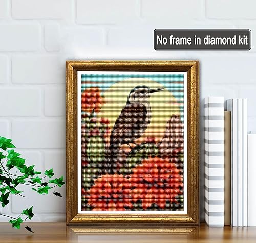 Miniatura 2 de Jungobiu - Kits de pintura de diamantes 5D para adultos, cactus y pájaro, kit de flores de arte de diamantes de imitación de pintura con diamantes,