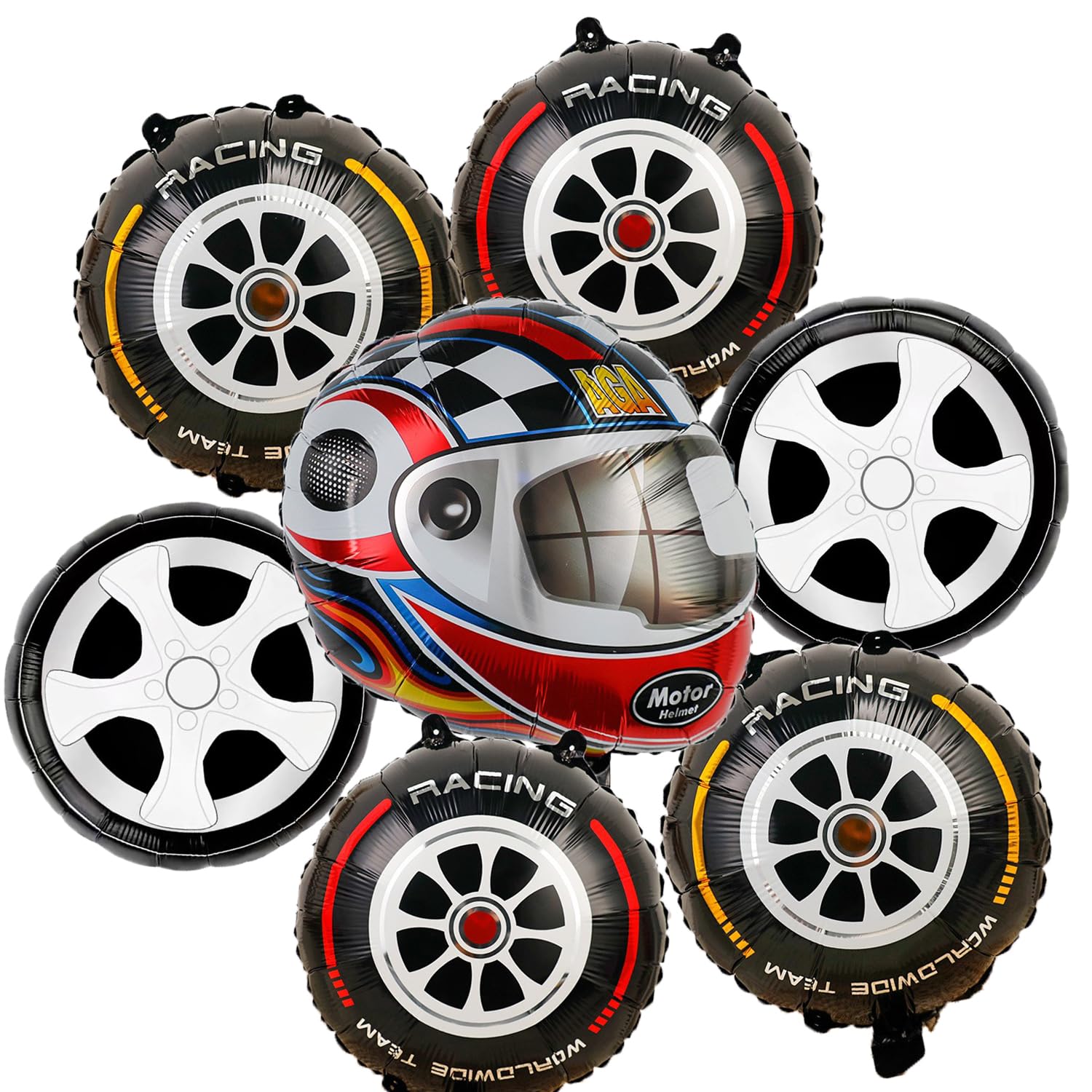 SKIRUP Race Motorsport Helmet Balloon Set, Racing Themed Decorations with Tires and Wheels, Birthday Party Supplies for Boys and Girls