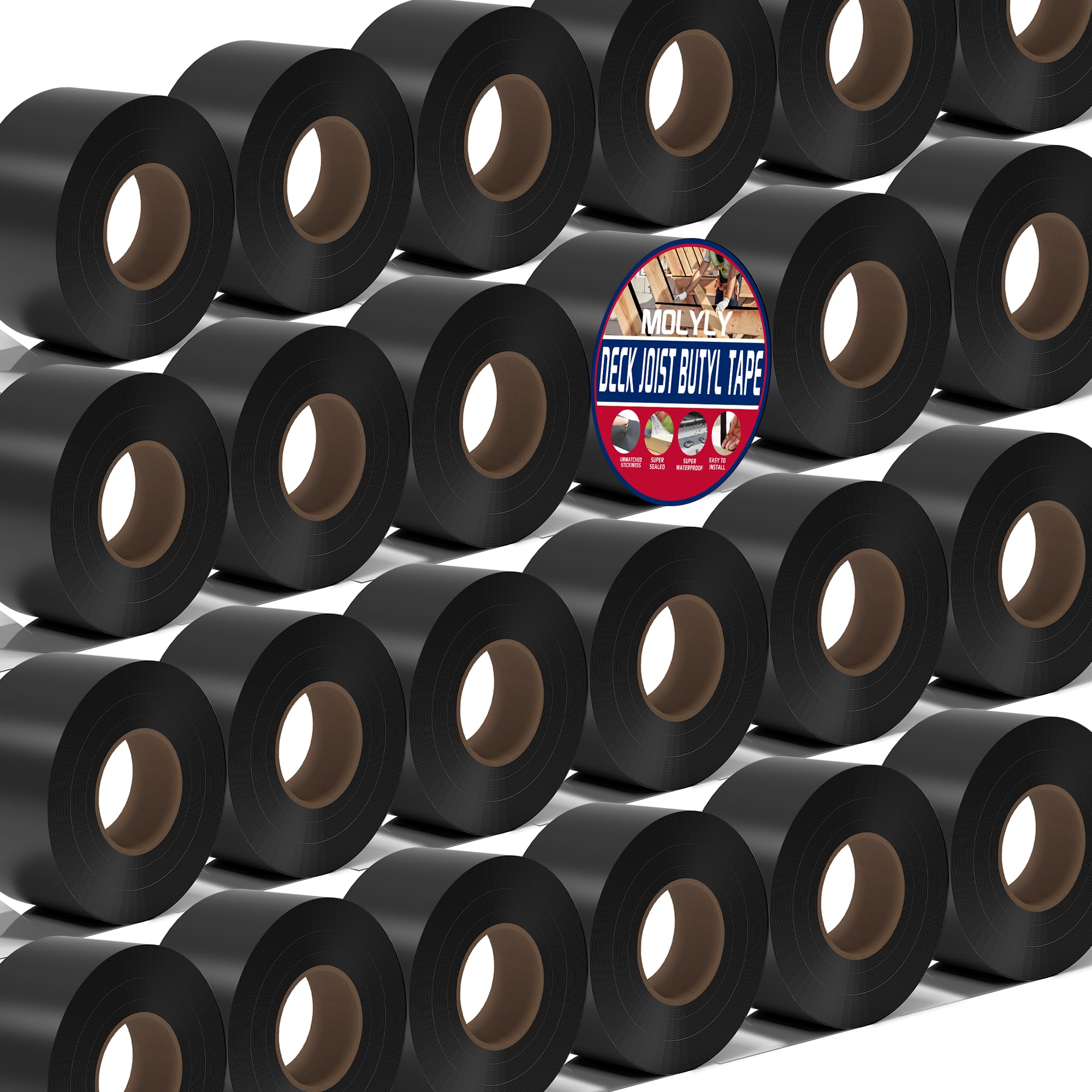 MOLYLY Butyl Sealant Tape 2" x 50', 24 Rolls Flashing Joist Tape for Decking, Butyl Tape for Deck Joists, Waterproof and Anti-Corrosion for Extend