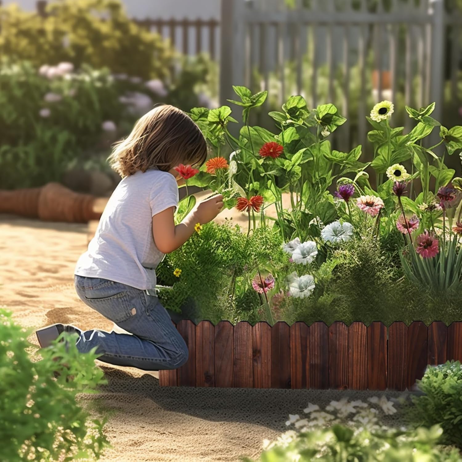 Wooden Fence Garden Edge Landscape Wooden Gardening DIY Edging with 5 Butterflies Environmentally Friendly Solid Wood for Flower Bed Lawns Farm- 12'' H x 6.6 Ft L (1 Pack)