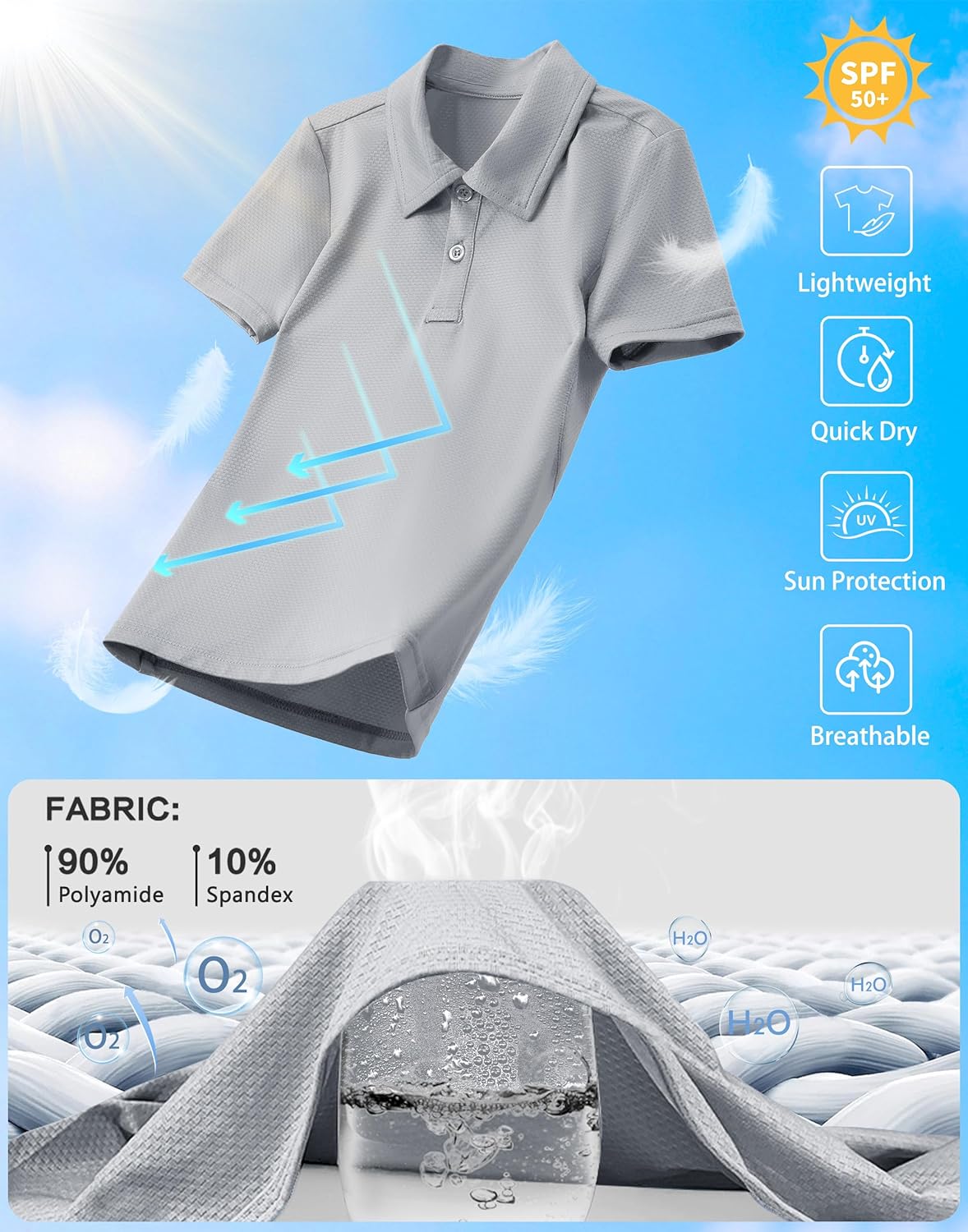 Boys' Performance Polo Shirt - Golf Grid Short Sleeve Collar Shirts Youth Stretch Quick Dry Lightweight Athletic UPF50+ - Image 4