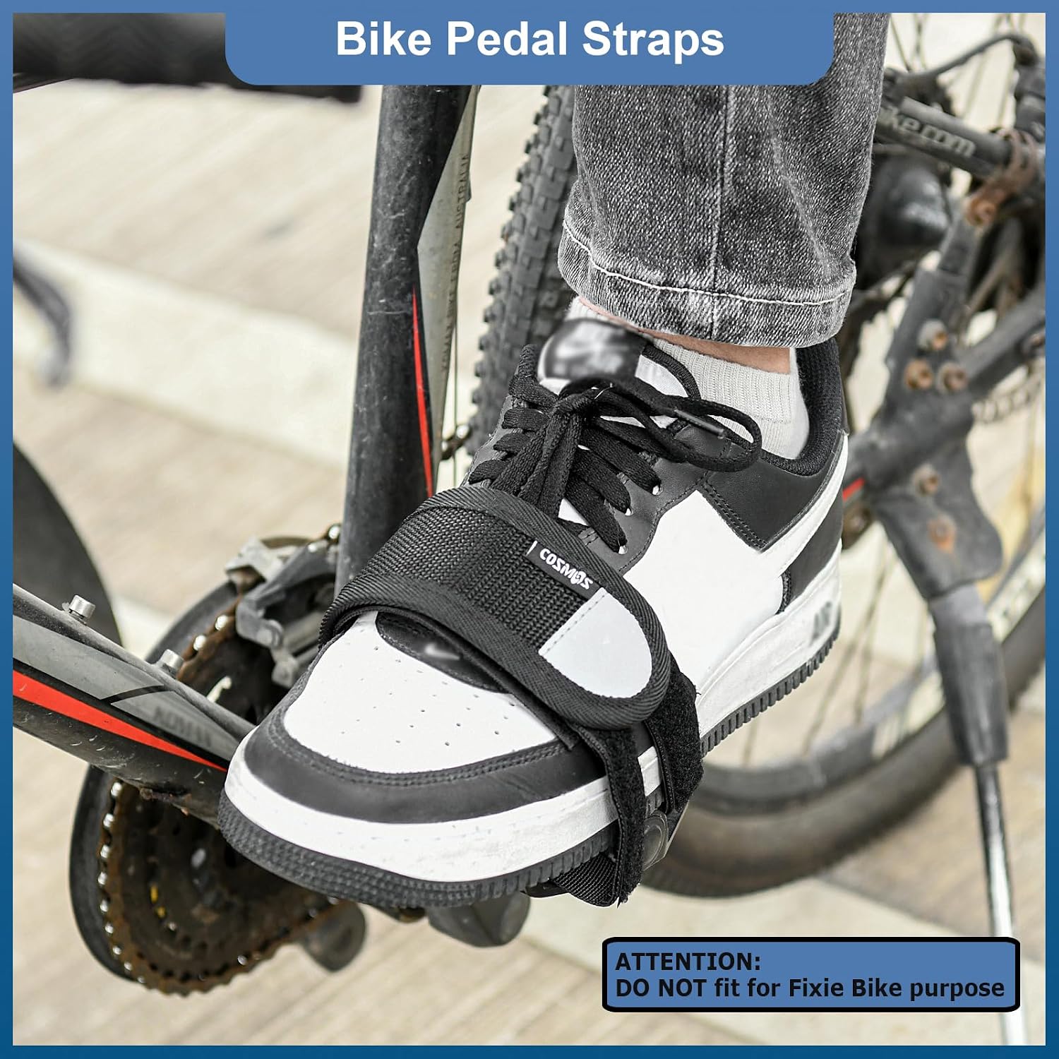 Cosmos 1 Pair Bike Pedal Straps Adjustable Bicycle Pedal Fixed Strap Universal Bike Pedal Toe Clips Straps Tape with Reflective Strips for Outdoor Cycling Fixed Gear Bike Accessories