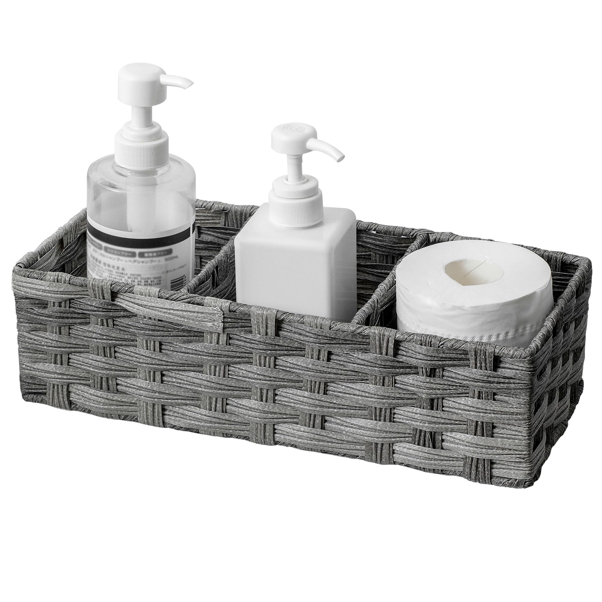 Toilet Tank Topper Paper Basket Multiuse Hand Woven Plastic Wicker Basket Bins with Divider for Shelves Rustic Farmhouse Bathroom Decor Countertop Organizer Storage