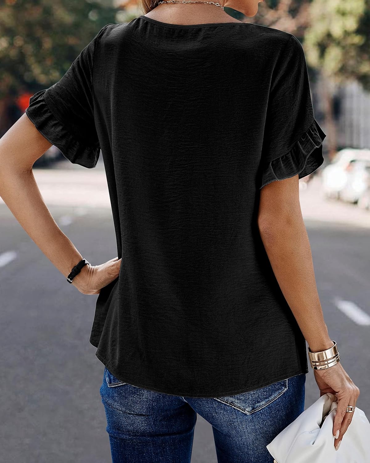 PRETTYGARDEN Womens Spring Tops 2026 Casual Crewneck Lace Crochet Short Sleeve Shirts Floral Boho Blouse Loose Tunic Top - Image 5