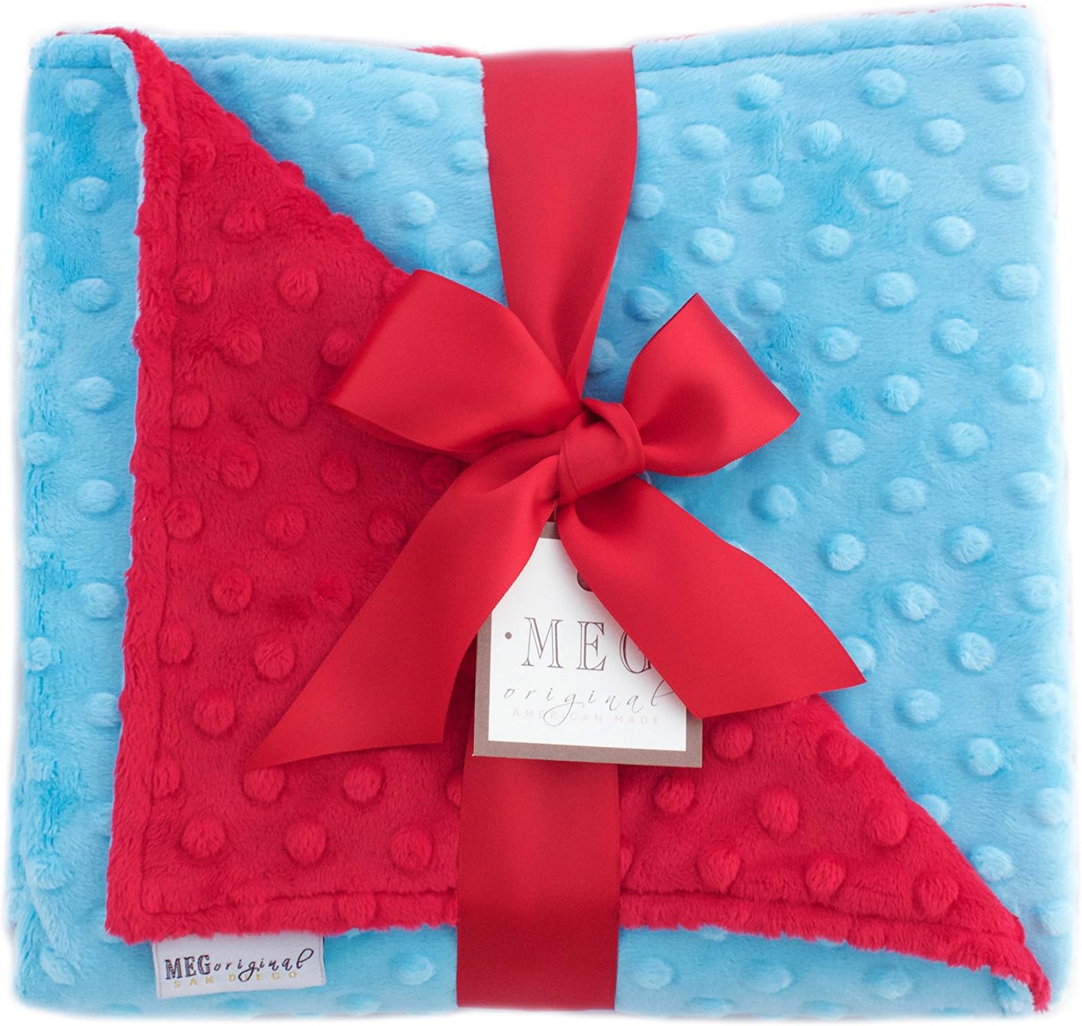 MEG ORIGINAL Turquoise & Red Minky Dot Baby Blanket