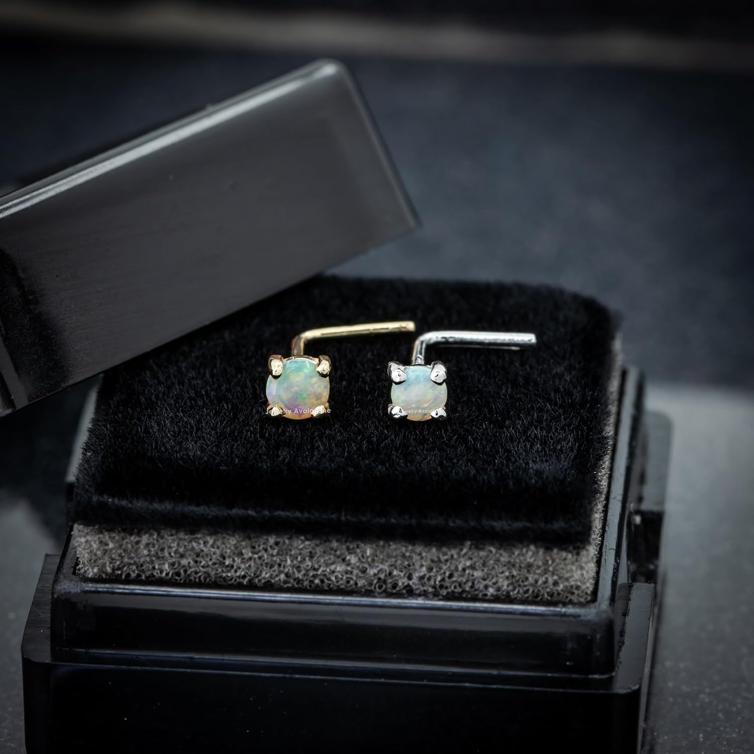 Solid 14K Gold Natural Opal L-Shape Nose Stud, 22G L-Bend, Australian Opal, Unisex Nostril Ring Stud