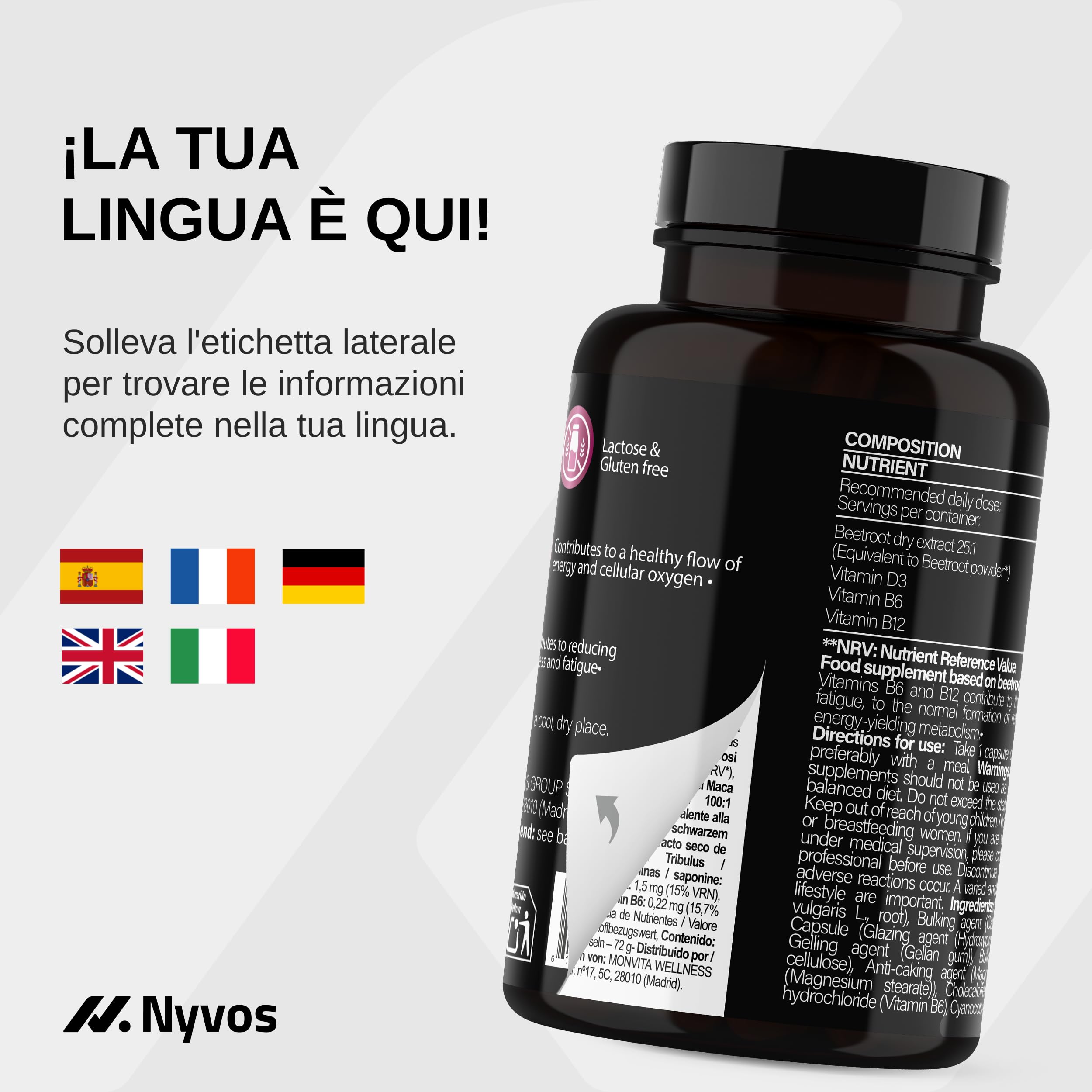 Barbabietola 25:1 – Equivalente a 15.000 mg – Supporto all’Ossido Nitrico – Nitrati Naturali per l’Uso dell’Ossigeno – con Vitamine B6, B12 e D – Energia senza Caffeina – 180 Capsule Vegane