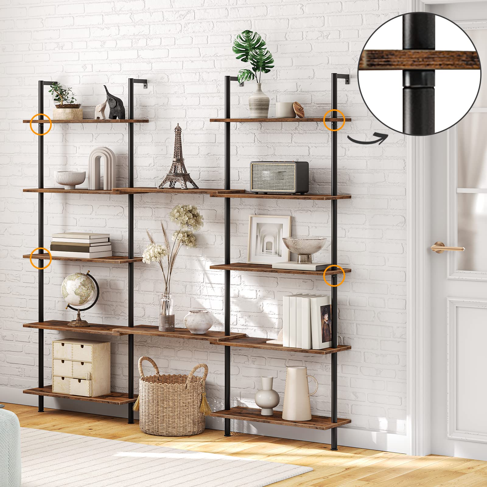 HOOBRO DIY Scaffale a Scala, Libreria 6 Ripiani, Scaffale da Parete in Stile Industriale, Organizzatore da Ufficio, per Soggiorno, Ufficio EBF65CJ01