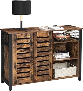 Storage Cabinet, Sideboard with 2 Doors, Adjustable Shelves, for Dining Room, Living Room, Kitchen, 110 x 33 x 75 cm, Industrial Style, Rustic Brown and Black LSC083B01