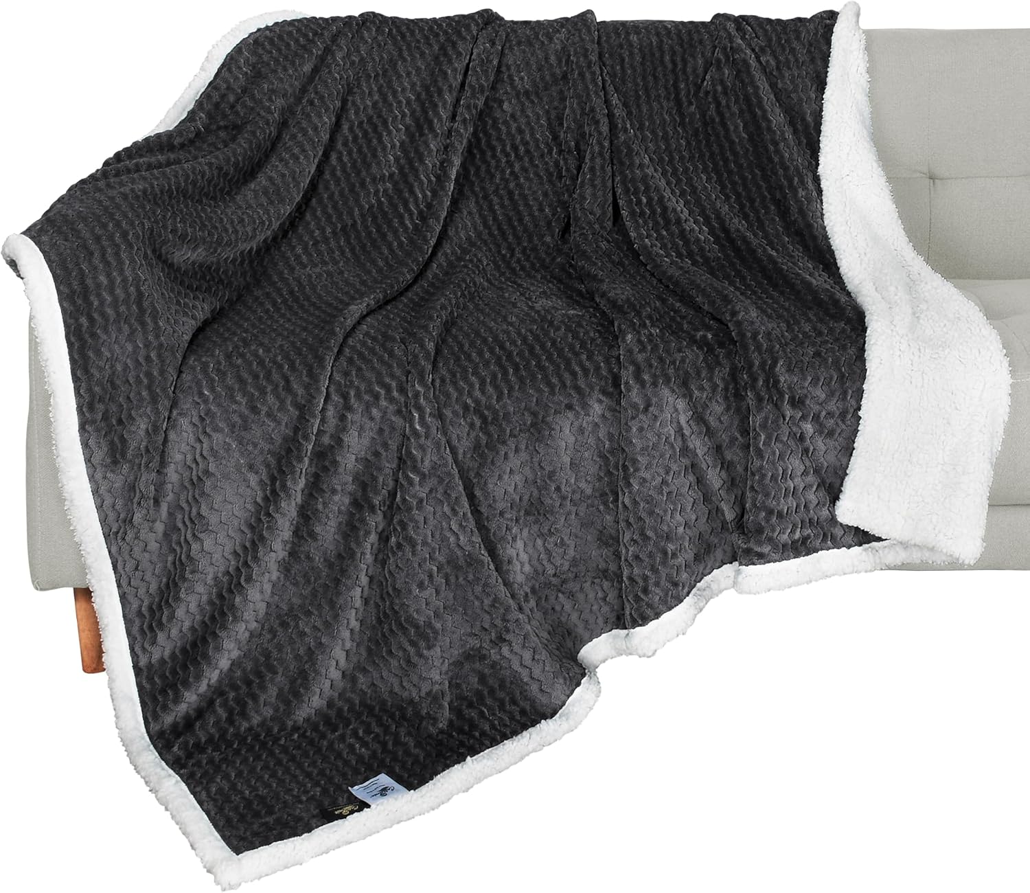 Catalonia Grey Sherpa Throws Blanket, Super Soft Comfy Fluffy Fuzzy Fleece Plush Blanket for Sofa Couch Bed Reversible All Season for Senior Adults, Chevron 50"x60"