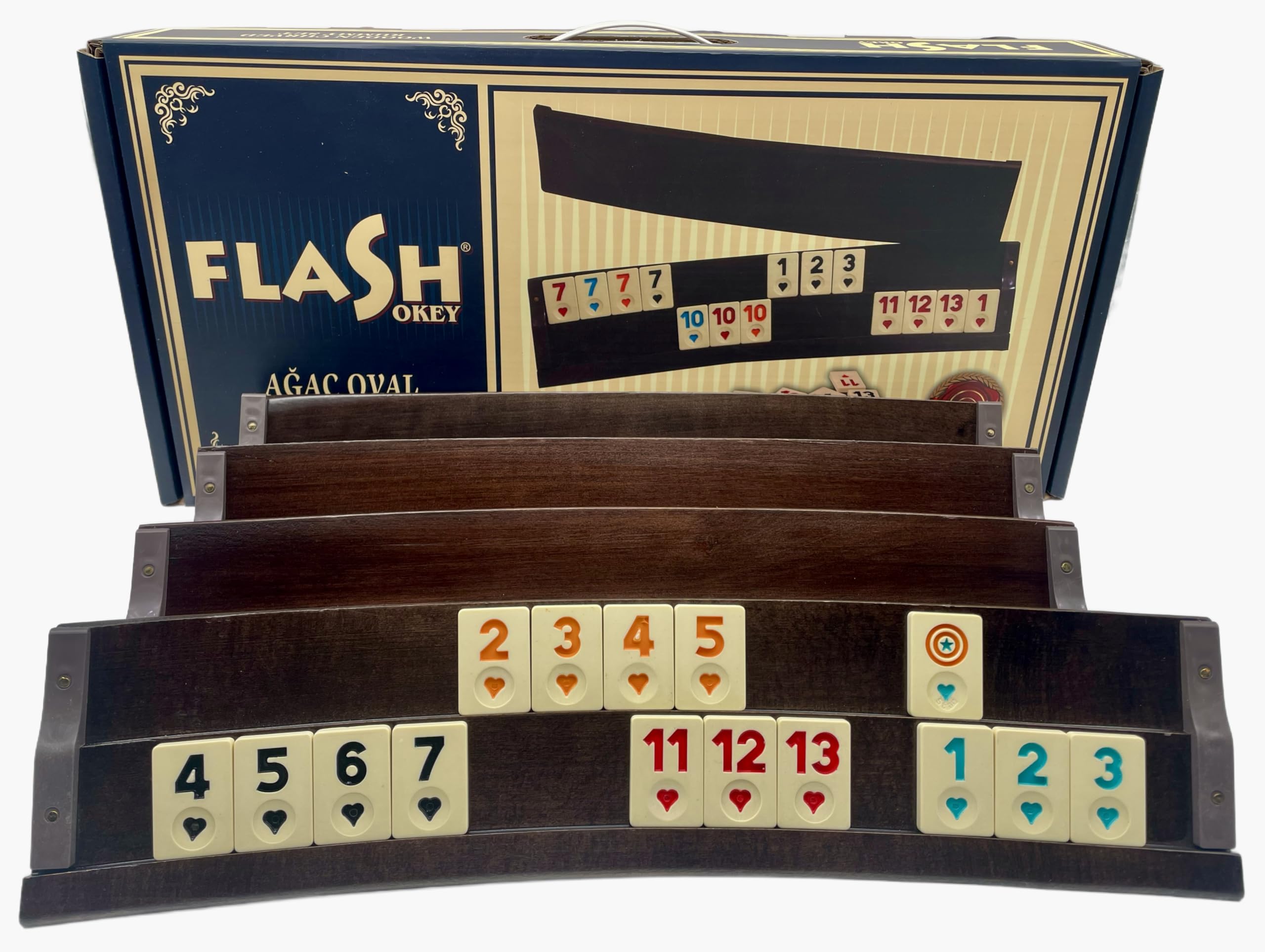 Generisch Star-Premium handgefertigtes Oval Rummy Set aus echtem Holz, Curved Romme Okey Set