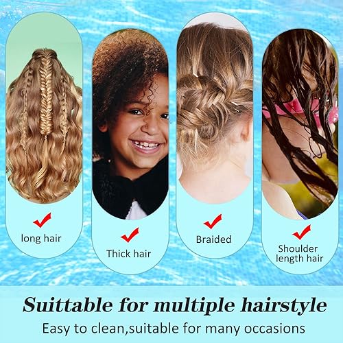 Miniatura 3 de JenPen Gorro de natación para niños, de silicona, impermeable, duradero, para niñas y niños, con pelo largo, corto, rizado, morado y rosa