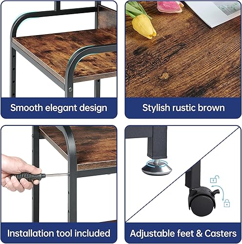 Miniatura 8 de Mesa para Impresora con Estante de Altura Ajustable, Carrito Rodante para Impresora de 3 Niveles con Ruedas para Almacenamiento y Organización de