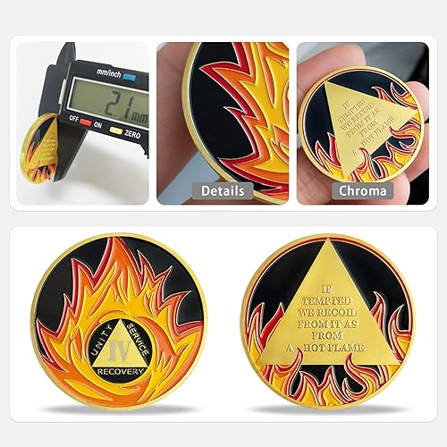 Miniatura 4 de 4 años AA Sobriety Coin Gold Plated Flames Recovery Medallion Chip