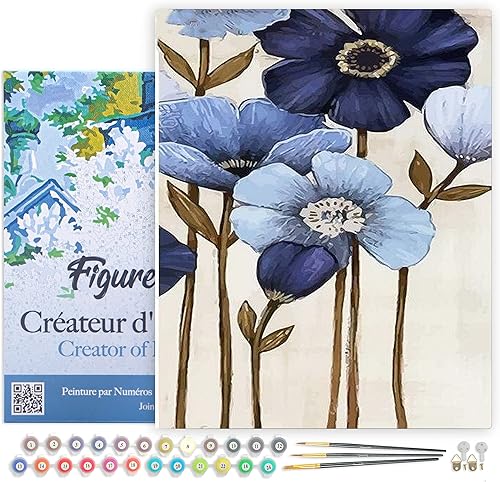 Vista 264 de Figured'Art - Juego de pintura por números, lienzo enrollado sin marco, para manualidades, para adultos, 16 x 20 pulgadas, jarrón de peonías