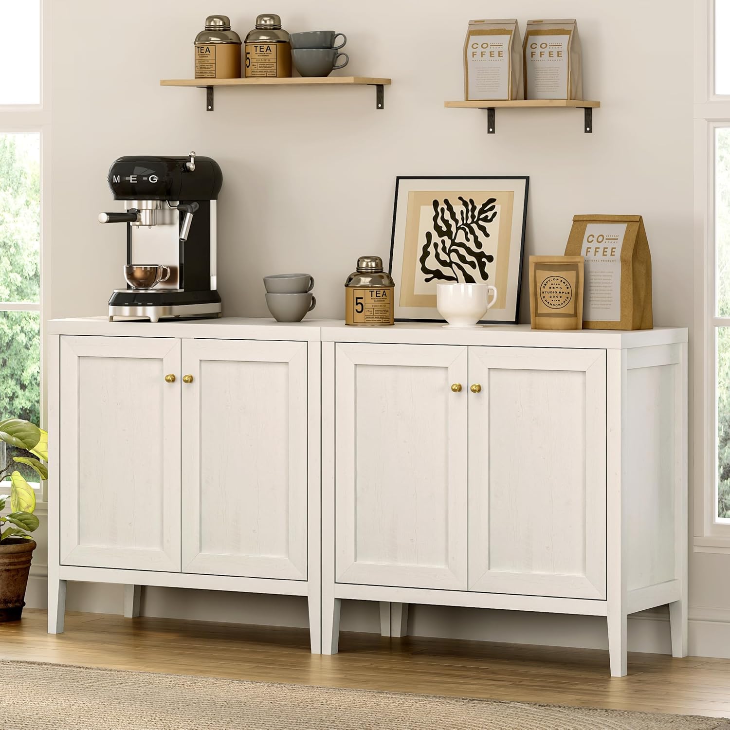 EYYTHUNG Sideboard Buffet Cabinets with Adjusable Shelves, Farmhouse Storage Cabinet, Credenza, Accent Cabinet, Kitchen Coffee Bar Console Table for Living Dining Room, Antique White