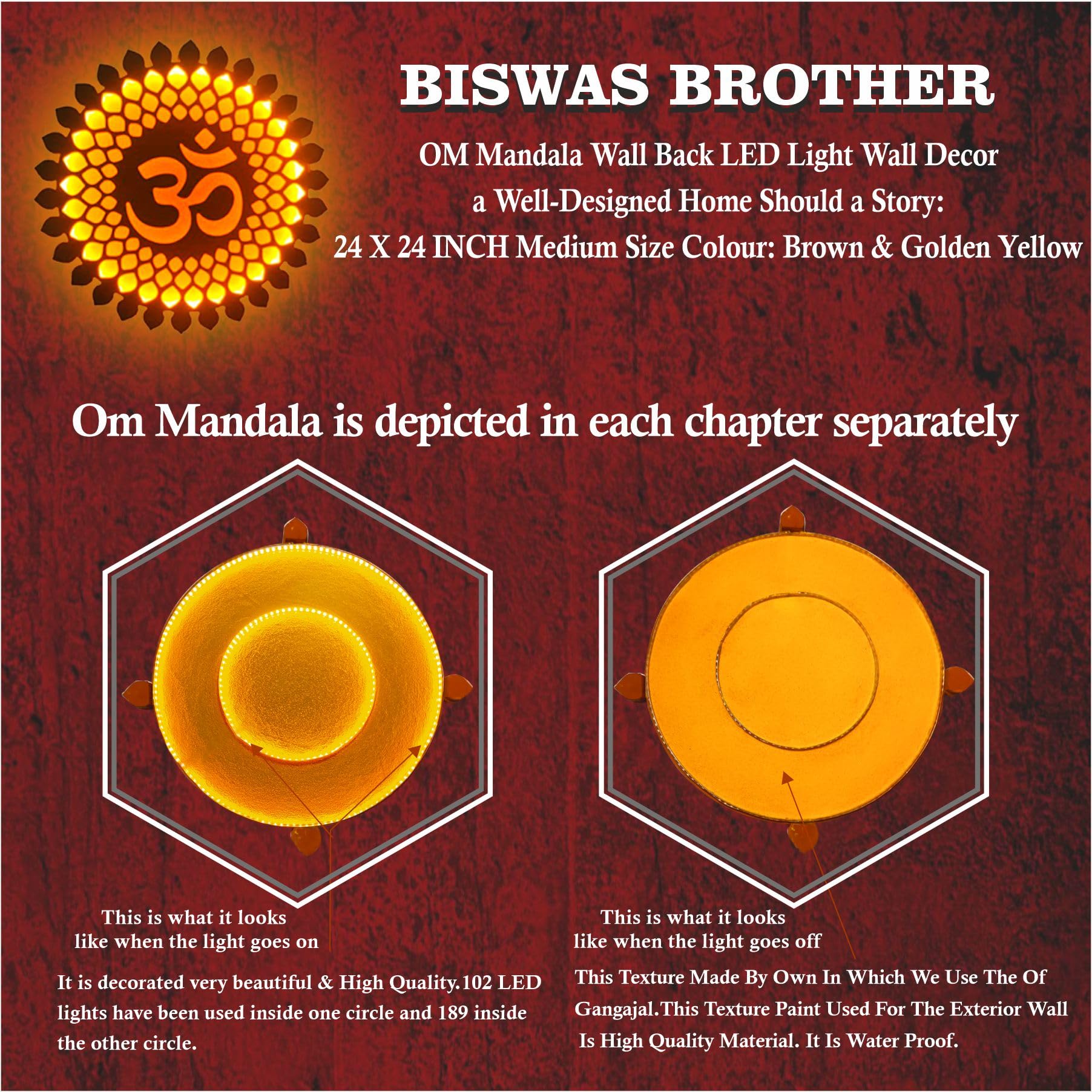 Biswas Brother OM Mandala Wall Back LED Light Wall Decor A well-designed Home Should A Story (24X24 Inch.) 2
