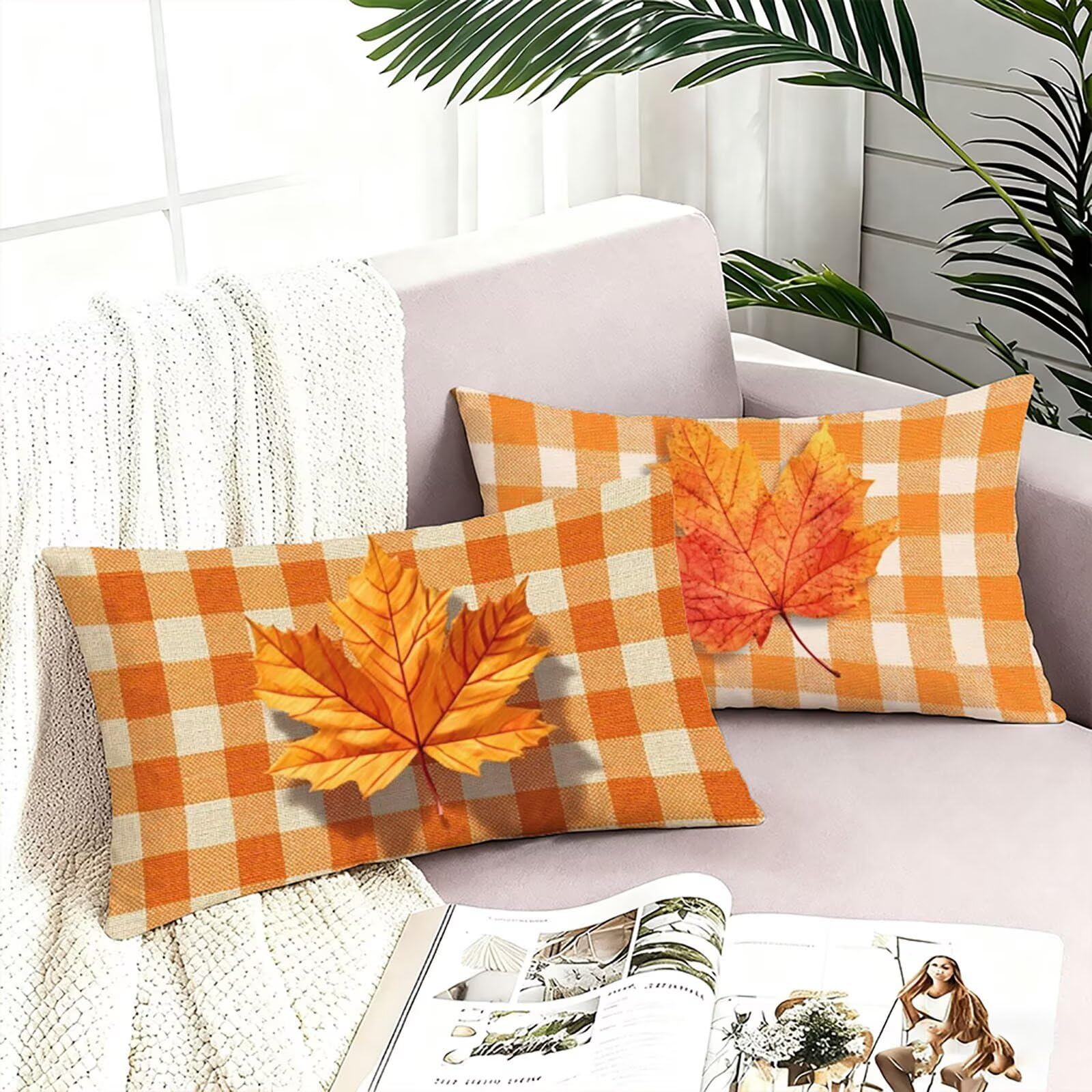 Poszewki na poduszki w kolorze pomarańczowym 70 x 90 cm beżowe poszewki na poduszki na zewnątrz lniane poszewki na poduszki 2-pak dwustronny nadruk miękkie oddychające można prać w pralce, do salonu