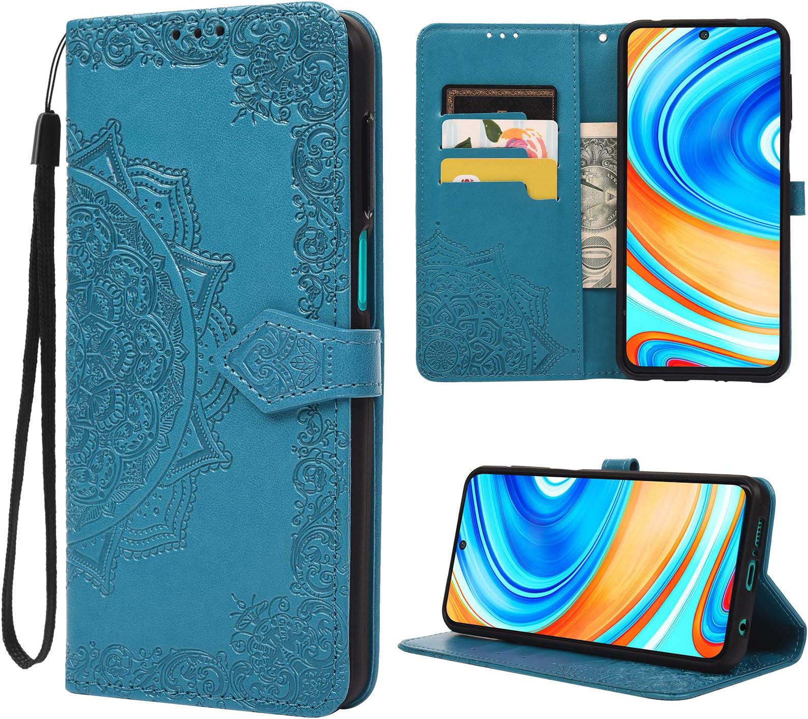 iAdvantec Xiaomi Redmi Note 9 Pro Case, Leather Book Case with Flip Case, PU Leather Cover with Soft Inner TPU Case, Folding Stand, Card Slots and Wallet Colour Blue.