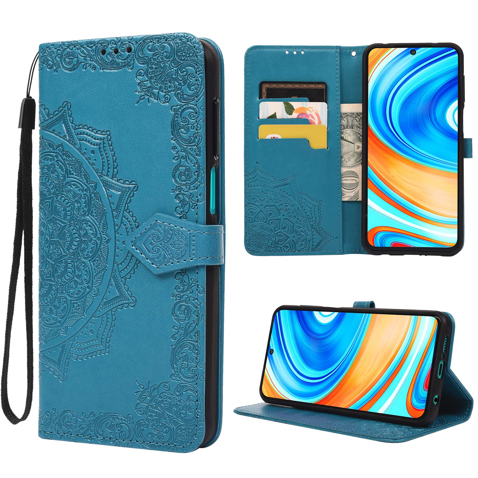iAdvantec Xiaomi Redmi Note 9 Pro Case, Leather Book Case with Flip Case, PU Leather Cover with Soft Inner TPU Case, Folding Stand, Card Slots and Wallet Colour Blue.