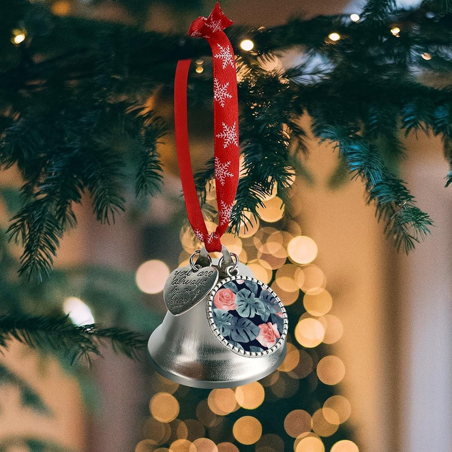 Watercolor Monstera Pattern Christmas Bell Ornament Metal Christmas Jingling Bell Vintage Bells for Xmas Tree Decors Wings & Loves Bells Ornaments for Holiday Decor
