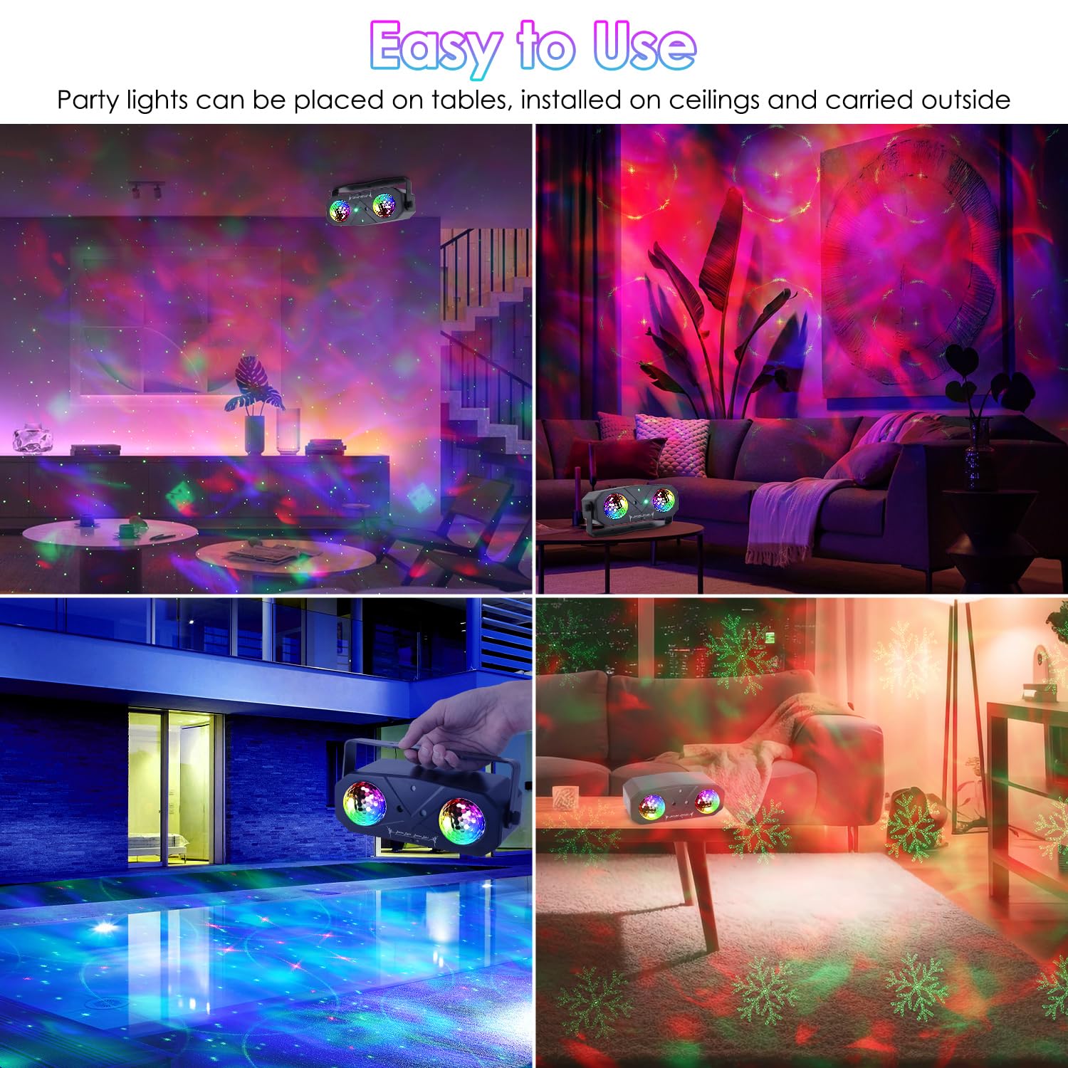 Boule Disco 5 en 1, Gomifie Lumière Disco avec 4 Modes pour Différents Scènes, Lampe de Scène Contrôlée par Musique avec Télécommande et Stroboscope, Jeu de Lumière 2M USB pour Halloween, Noël, Fête