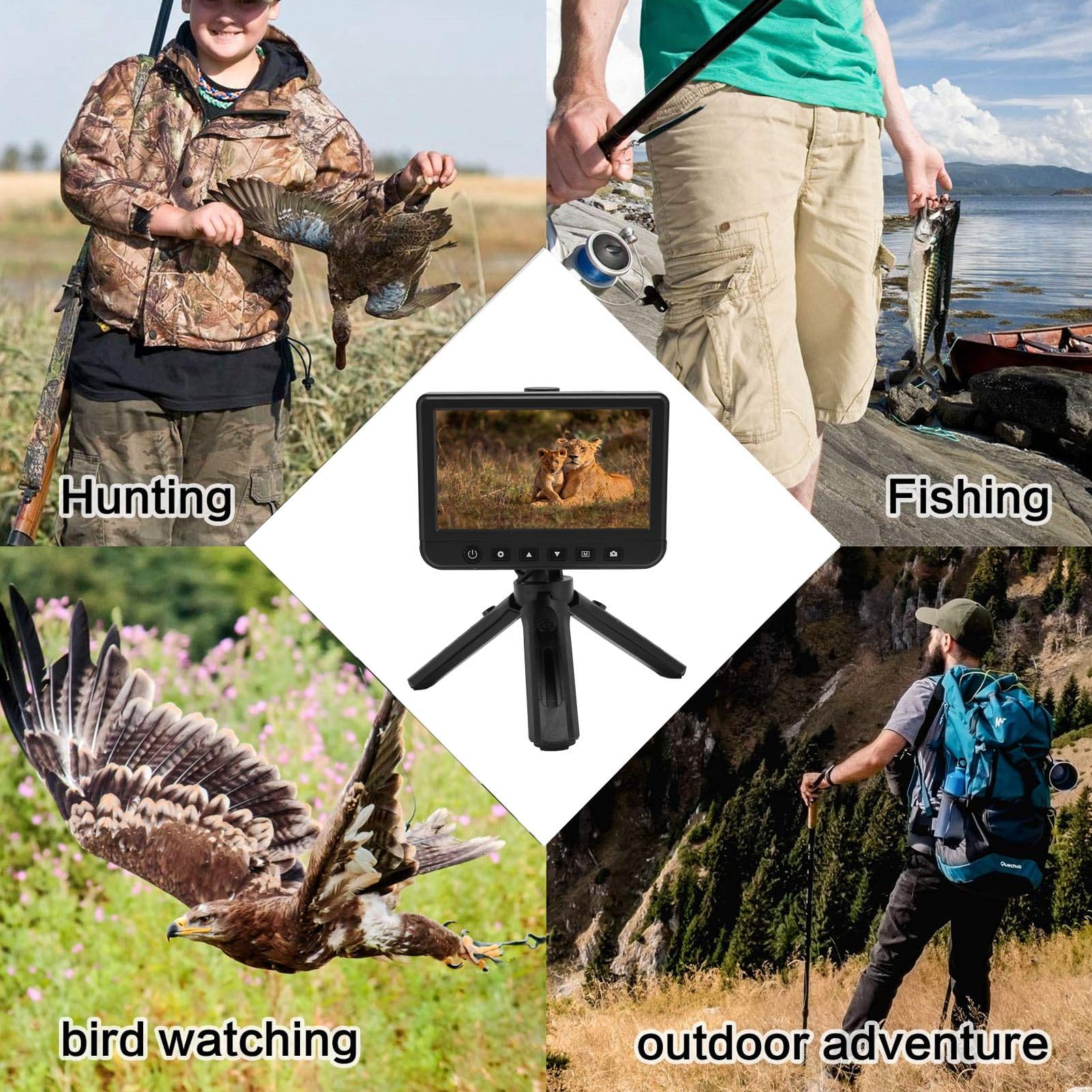 Cámara telescópica digital con aumento de 50x, imágenes y videos HD, pantalla LCD de 5,0 pulgadas, múltiples métodos de visualización para la caza y la observación de aves