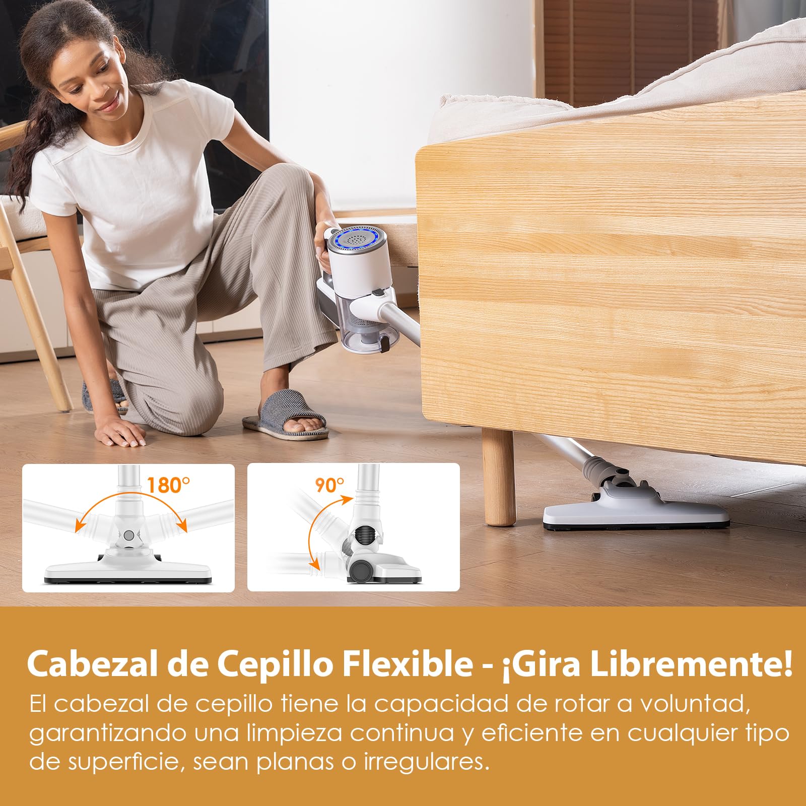 VersLife Aspiradora sin Cable S6PRO,30KPa Escoba Aspiradora sin Cable Potente,Diseño Sin Enredos,Filtración HEPA,Aspirador Vertical Ligera con Accesorios Multifuncionales para Suelos y Mascotas