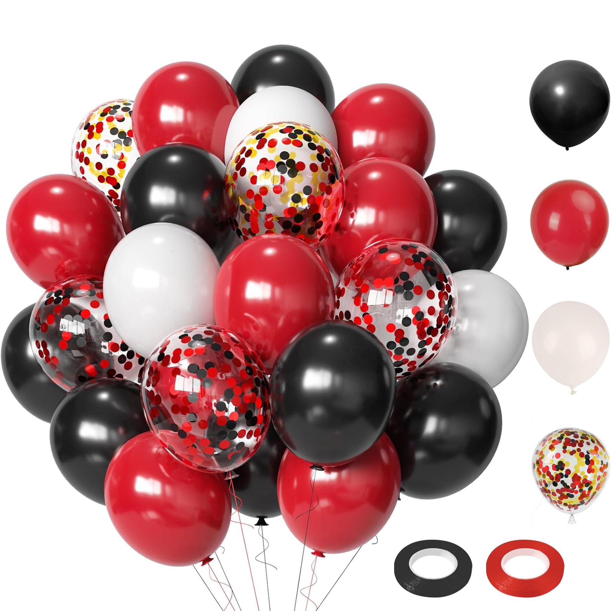 CompraFun60 Piece Balloon Set Red and Black, 12 Inch Red Black and Colour Sequins Latex Balloons with 2 Ribbons, Birthday, Valentine's Day, Wedding, Graduation, Mother's Day Party Decorations