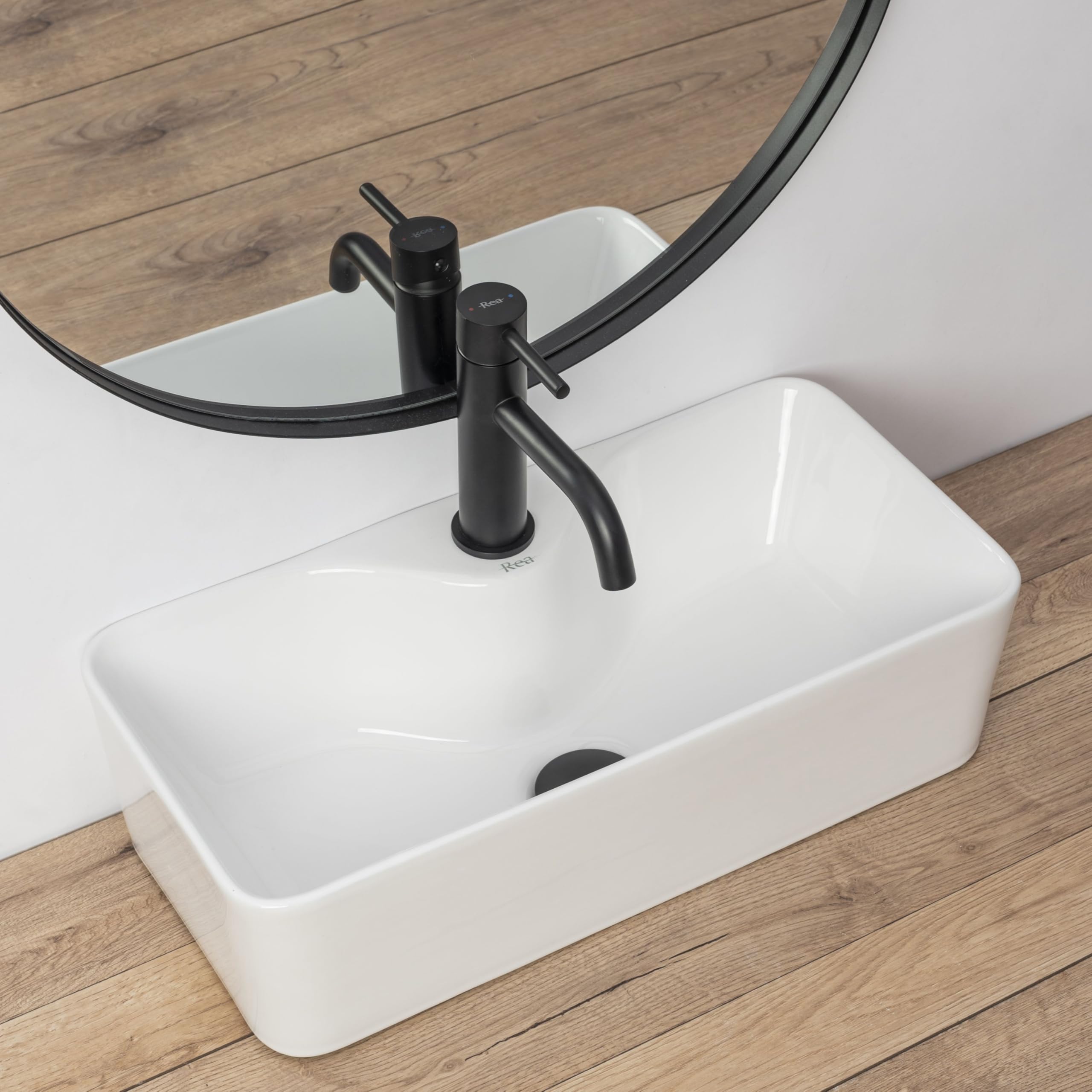 Rea Aufsatzwaschbecken Mery Waschtisch Handwaschbecken Waschschale Waschbecken für Badezimmer aus hochwertiger Keramik (Weiß)