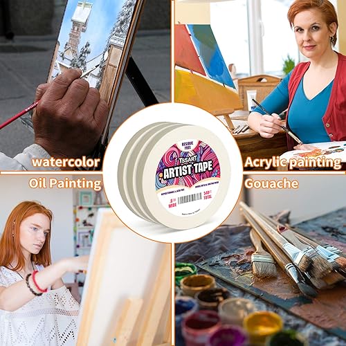 Miniatura 7 de TSSART 3 unidades de cinta blanca de artista  Cinta de artistas enmascarar para dibujar arte acuarela pintura lienzo marco  libre de ácidos 06